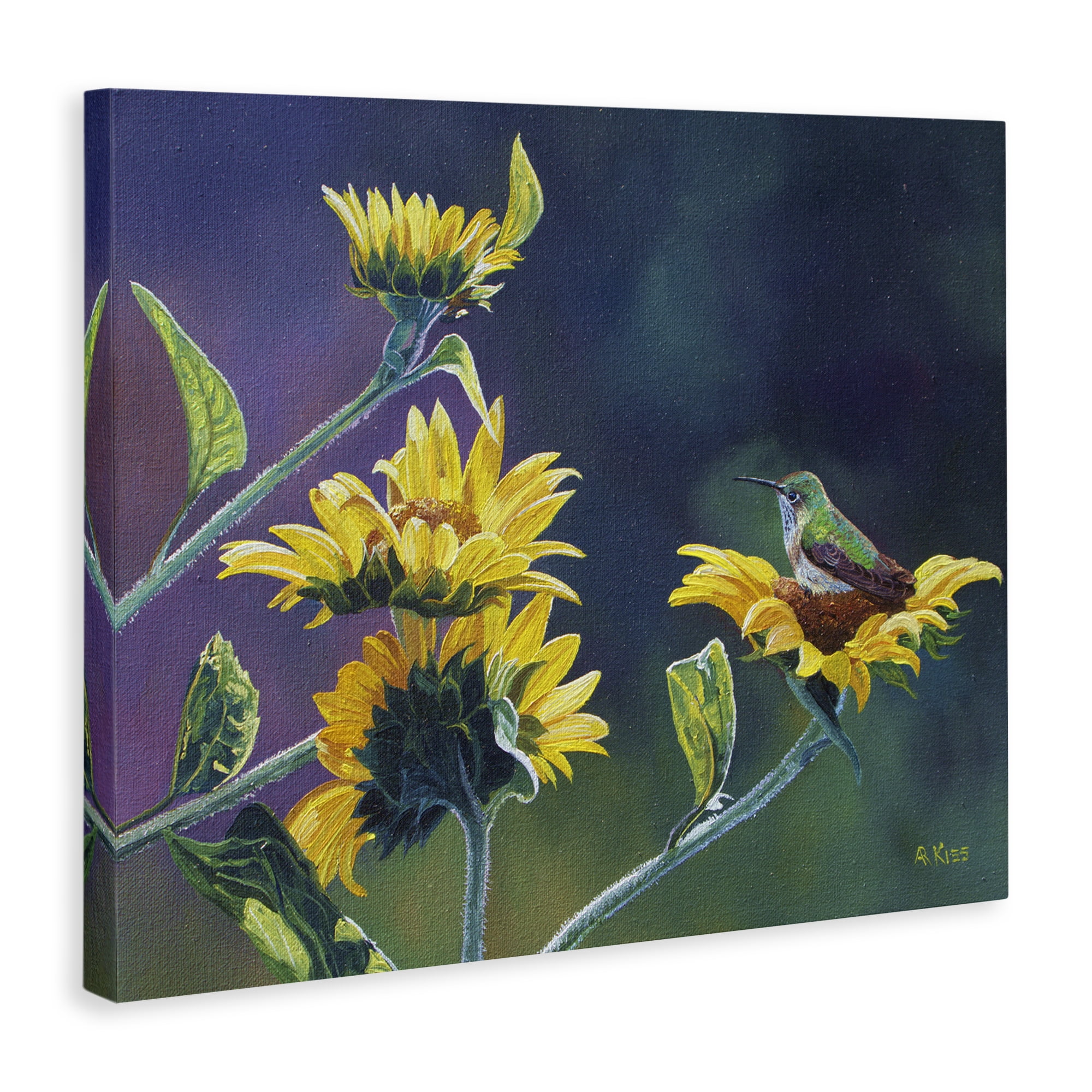 Stupell Industries Resting Birds on Sunflowers Plants & Flowers Painting Wrapped Canvas Art Print Wall Art, 20 x 16