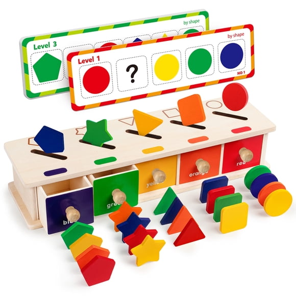 Juego Coogam Montessori Toys, caja clasificadora con forma de color de madera, bloques geométricos a juego, juguetes educativos para el aprendizaje temprano, regalo para bebés de 3 a 5 años