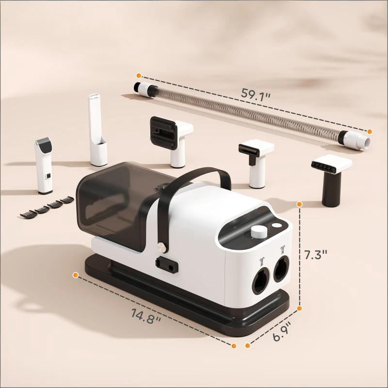 5-in-1 Pet Grooming Vacuum & Dryer, Home Dog Grooming Unit with Smart 45-55℃ Temp Control, 4 Adjustable Modes Quiet 50dB, Auto Mode Switch & Integrated Storage
