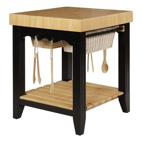 Bowery Hill Transitional Wood Butcher Block Kitchen Island in Black/Natural