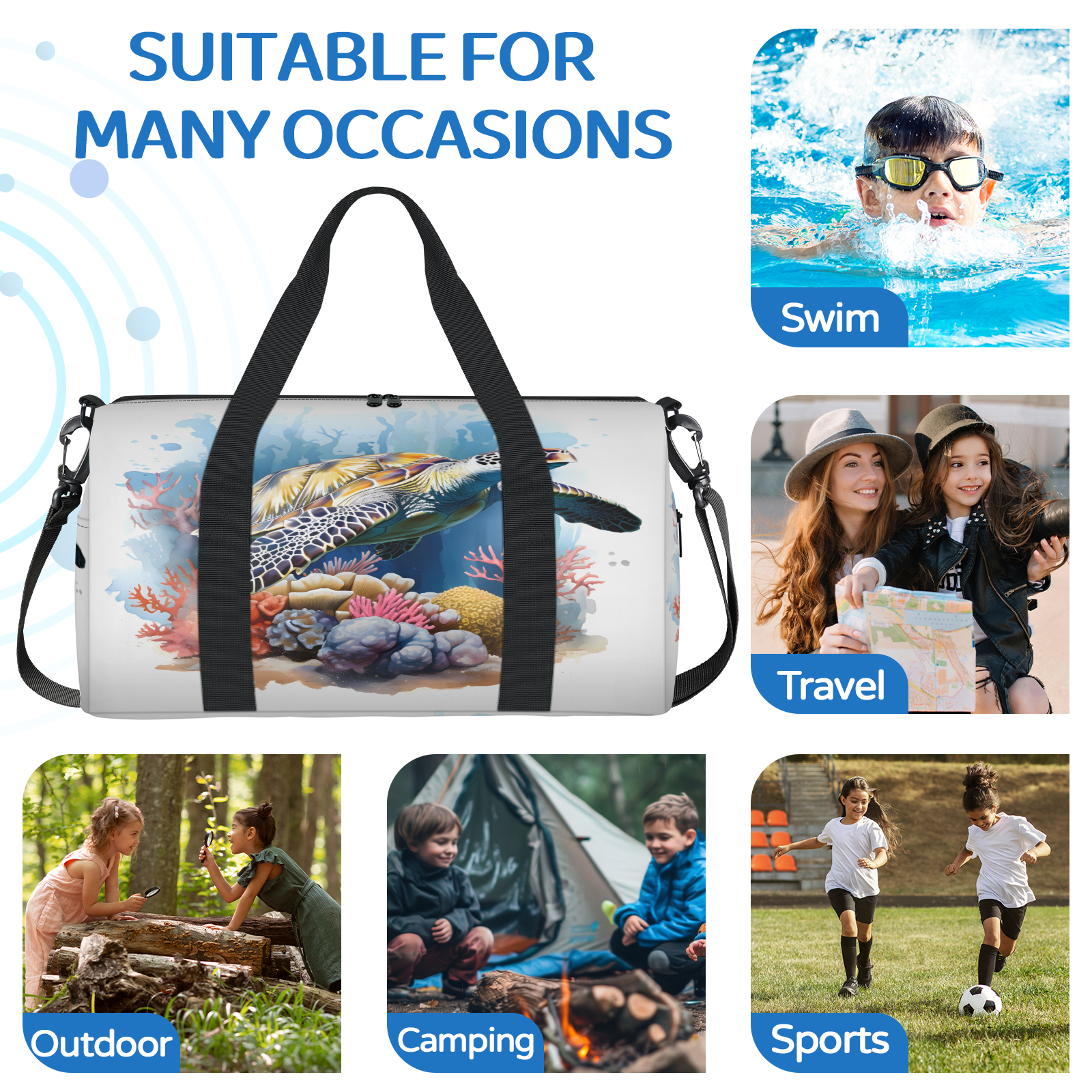 Herdesigns Sea Turtles Gym Bag for Women, Duffle Bag for Travel Sport, Lightweight Waterproof Carry on Weekender Overnight Dance Yoga Workout Bags