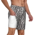 thumbnail image 3 of Picia Black White Stripes pattern Mens Swim Trunks with Compression Liner Stretch Beach Shorts Quick Dry with Zipper Pockets No-Chafing Board Shorts-Large, 3 of 9