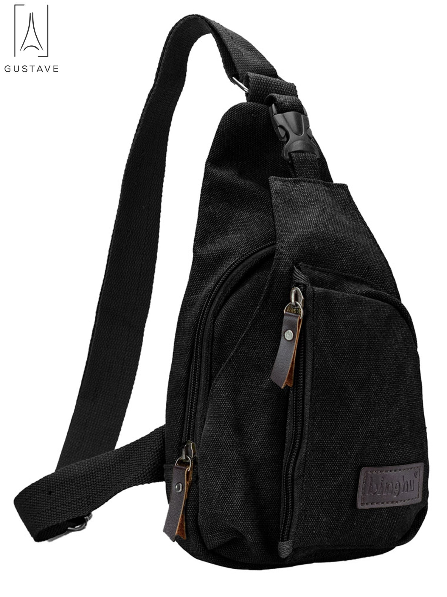 Gustave Canvas Sling Bag for Men & Women Anti-Theft Chest Shoulder Bag  Vintage Casual Crossbody Backpack Messenger Bag for Travel Hiking Black 