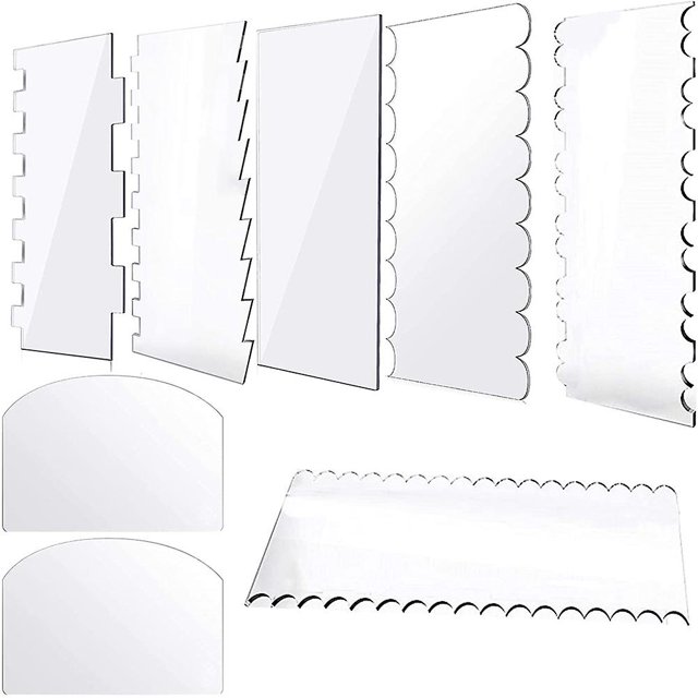 8 piezas de raspador de crema con dientes más suaves para repostería, cortador de pasteles, herramientas de repostería, bricolaje, decoración transparente