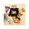 thumbnail image 2 of Seyurigaoka 3 Pcs Baby Girls Halloween Suit Set Cartoon Patterns Shirts Round Neck Long Sleeve Tops Suspender Shorts Headband for 0-18M Toddler Kids, 2 of 9