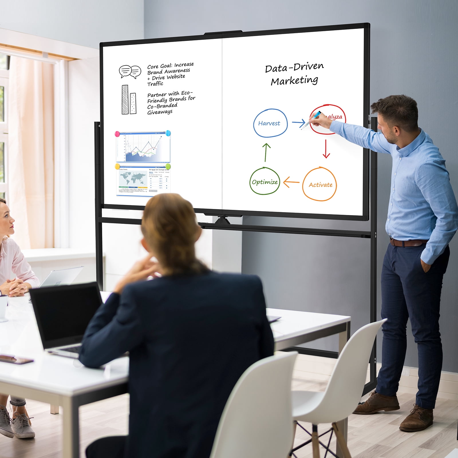 DOLLAR BOSS Rolling Whiteboard on Wheels 72"x40" Double-Sided Dry Erase Board with Stand Big White Board with Stand Large Whiteboard Portable Magnetic Mobile White Board, Black