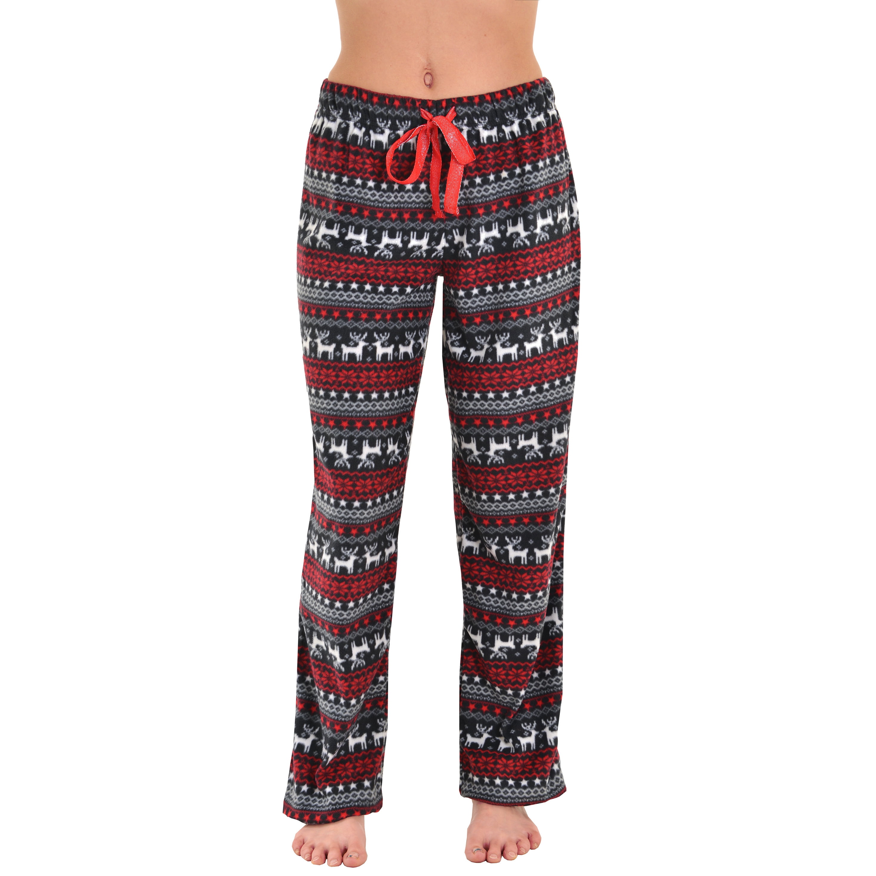 Womens Black Red Reindeer Snowflake 