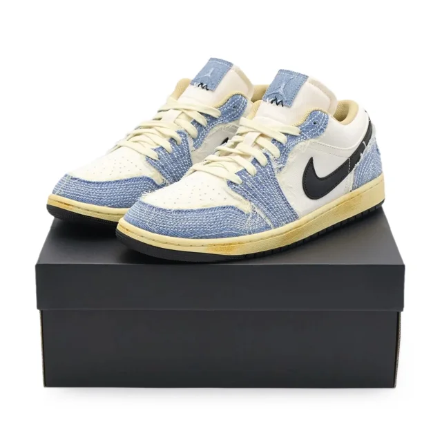 FN7670-493 N I-K-E A i r-Jor-dan 1 Low SE World Make Japan Sashiko Denim Ivory (Men's)