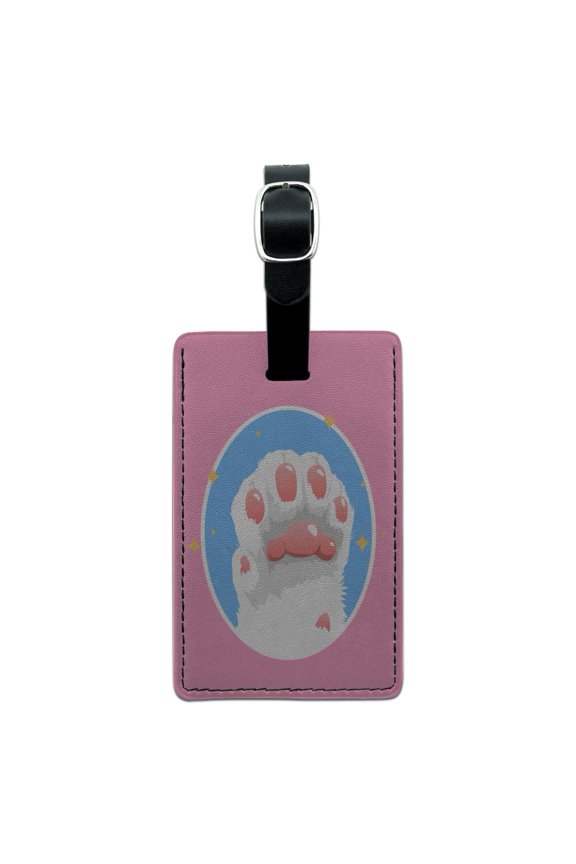 Cat Paw Toe Beans with Cute Sparkles Rectangle Leather Luggage Card Suitcase Carry-On ID Tag