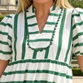 thumbnail image 3 of Morttic Women's Short Sleeve V-Neck Patchwork Stripes Midi Dress Vibrant Casual Cute Spring Summer Vacation Wear Green，L, 3 of 6