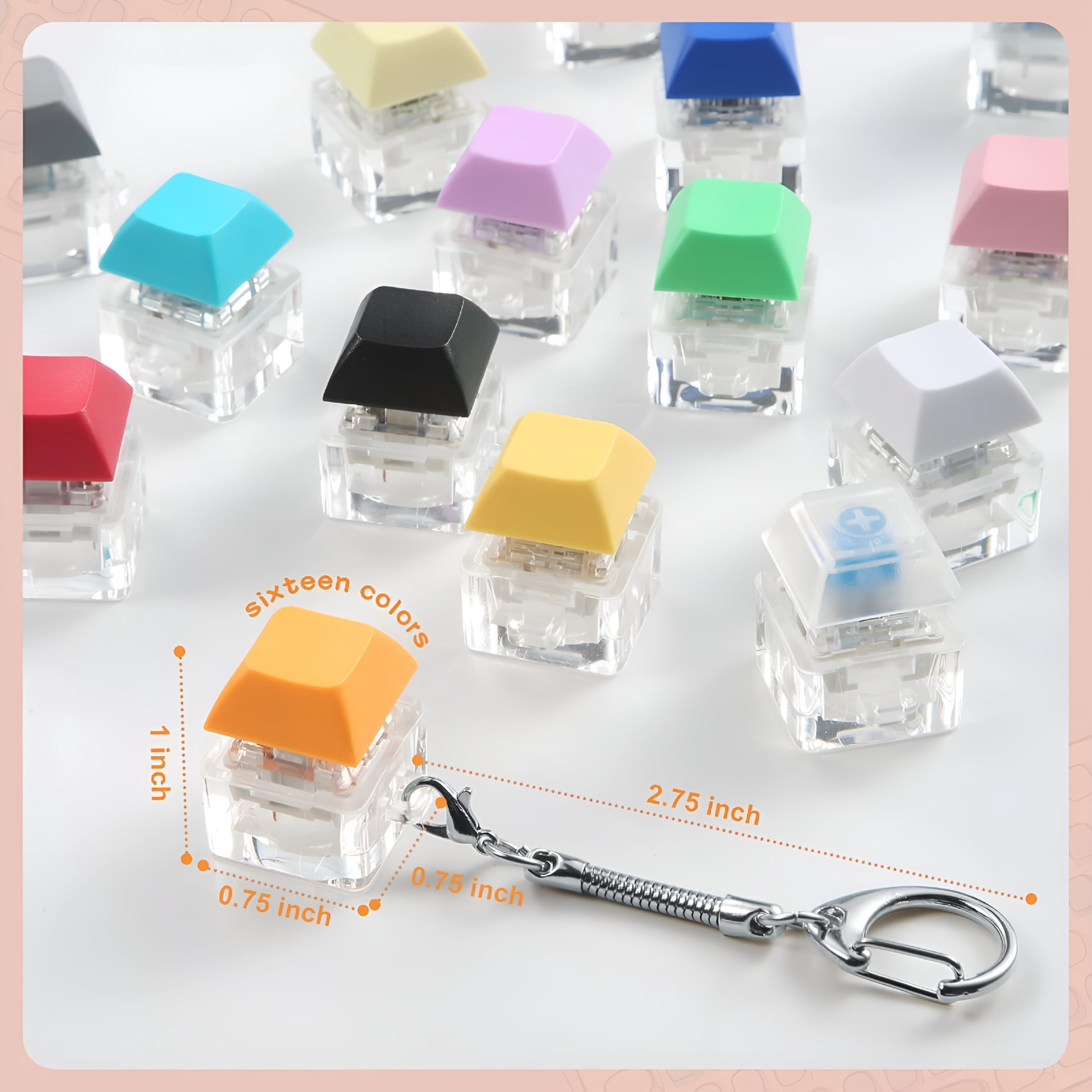 CYFW 16 Pack Fidget Keyboard Keychain Toys,Finger Keyboard Fidget Toy,Keycap Fidget Keychain for Diy Crafts,Party Supplies,16 Colors