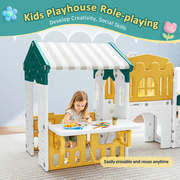 Vipuse 9 in 1 Indoor Infant Toddler Playground Slides Playset with Playhouse for Backyard Home, Yellow & Green