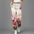thumbnail image 2 of Fiaer Womens Sweatpants Floral Printed High Waisted Pants Baggy Plus Size Trendy Lace up Trousers with Pocket Hot Pink L, 2 of 4