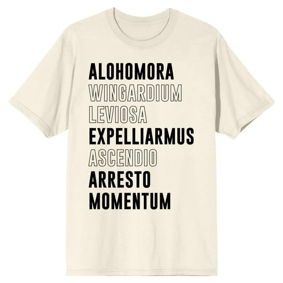 Harry Potter Spells Simple Text Men's Natural Ground T-shirt-Medium