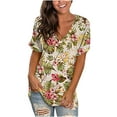 thumbnail image 2 of Herrnalise Women's Classic-Fit 100% Cotton Short-Sleeve T-Shirt Women's Summer T Shirts Short Sleeve Tunic Strappy Print V-Neck Shoulder Tops, 2 of 6