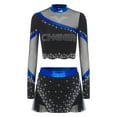 thumbnail image 3 of iiniim Womens 2 Piece Long Sleeve Cheerleading Outfits Crop Tops With Dance Skirt For Rave Dancewear Royal Blue L, 3 of 7