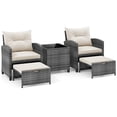 thumbnail image 1 of Gymax 5 Piece Patio Rattan Furniture w/ 2 Ottomans & Tempered Glass Coffee Table Outdoor White, 1 of 8
