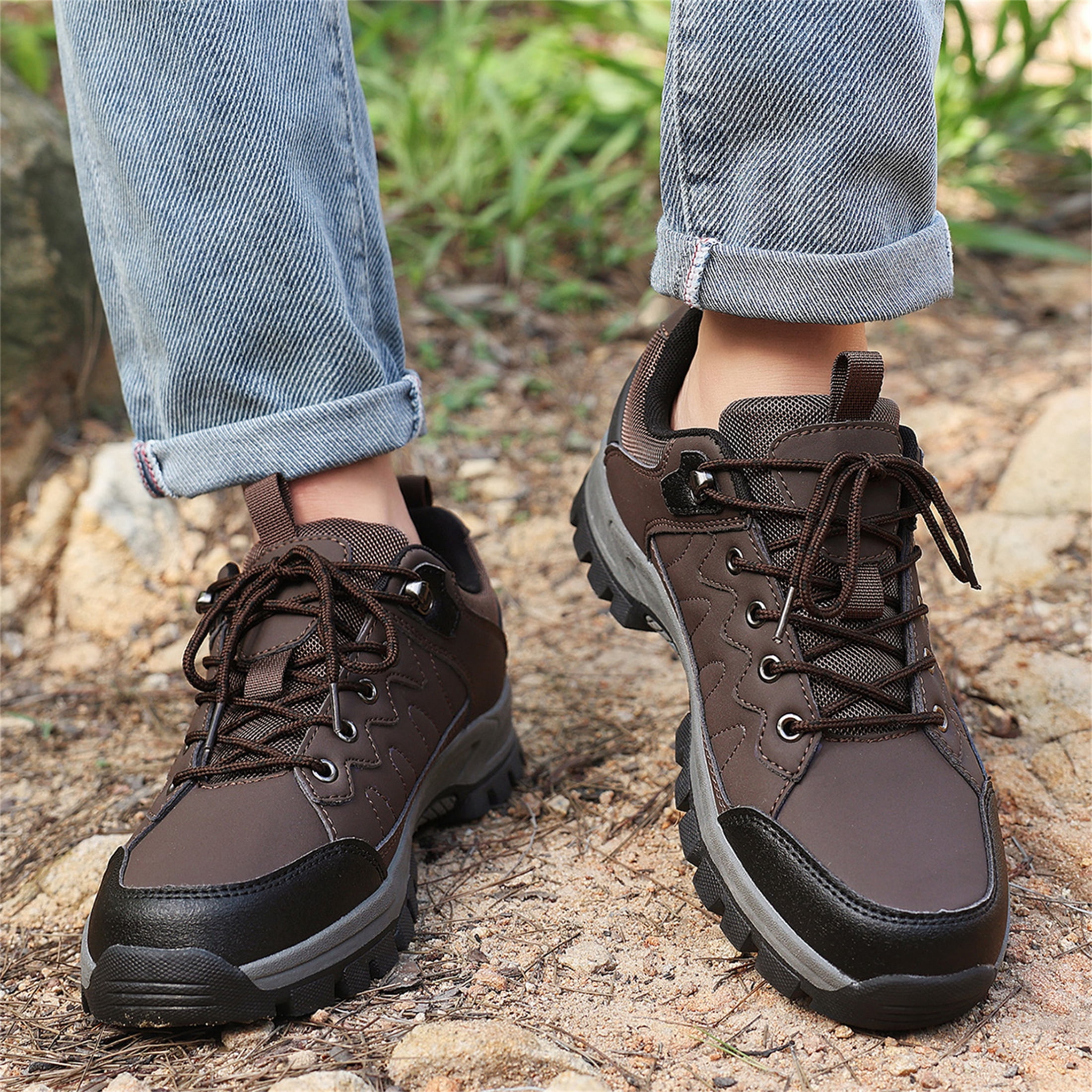 LASUDRAA Mens Waterproof Low-Top Hiking Shoes Comfortable Lightweight Anti-Slip Outdoor Walking Sneakers