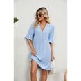 thumbnail image 5 of XCHQRTI Women's V Neck Dress Ruffle Sleeves Short Sleeves Dress Tighten Waist Solid Color Dress, 5 of 9