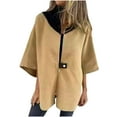 thumbnail image 1 of WRKEKC Women's Color Block Wool Blend Jacket Stand Collar Zip Front Relaxed Fit Fall Winter Casual Plus Sizes Khaki S, 1 of 5