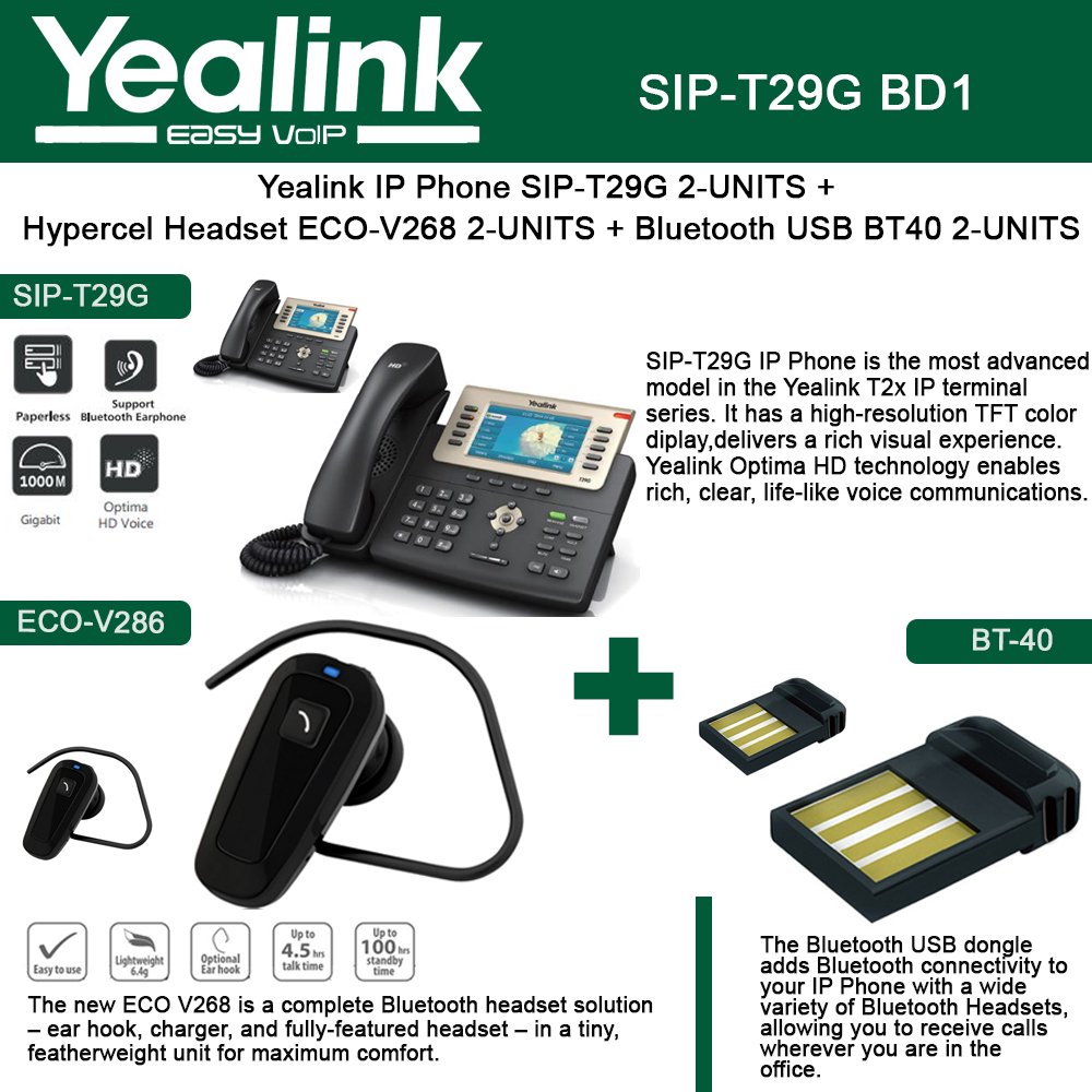 Yealink SIPT29G IP Phone 2PACK + USB BT40 2PACK+Hypercel 2PACK ECO