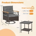 thumbnail image 3 of Costway Ensemble de 3 Pcs de Chaises Pivotantes d'Extérieur avec Table d'Appoint en Verre Trempé à 2 Niveaux et Coussins, 3 of 10