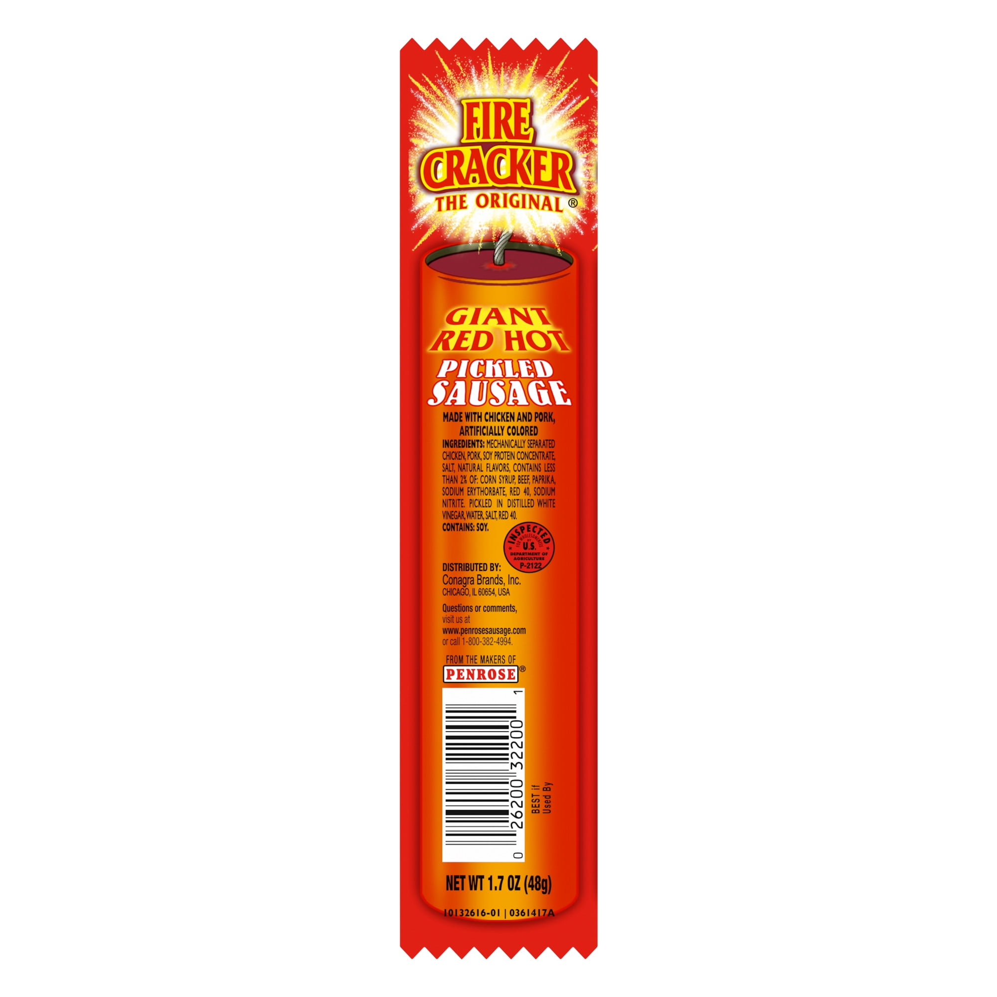 Penrose Fire Cracker Giant Red Hot Pickled Sausage, 7g Protein per