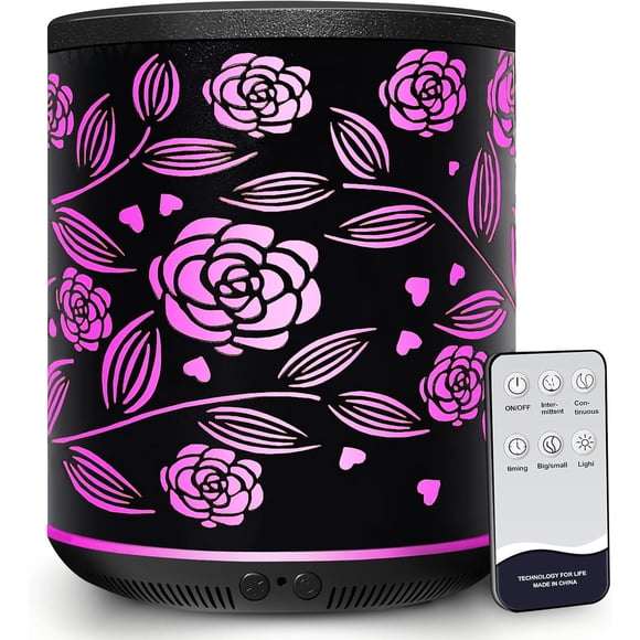 Essential Oil Diffuser, 400ml Metal Aroma Diffuser with Remote, Ultrasonic Aromatherapy Oil Diffuser, Small Air Humidifier Vaporizer Diffuseur D'huile Essentiel with Timer, 7 LED Light (Rose Iron)