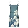 thumbnail image 4 of Ganfancp Womens Summer Mini Sundress Vacation Floral Print Drawstring Pocket Short Dress V Neck Sleeveless Spaghetti Strap Dresses for Beach Blue, 4 of 5