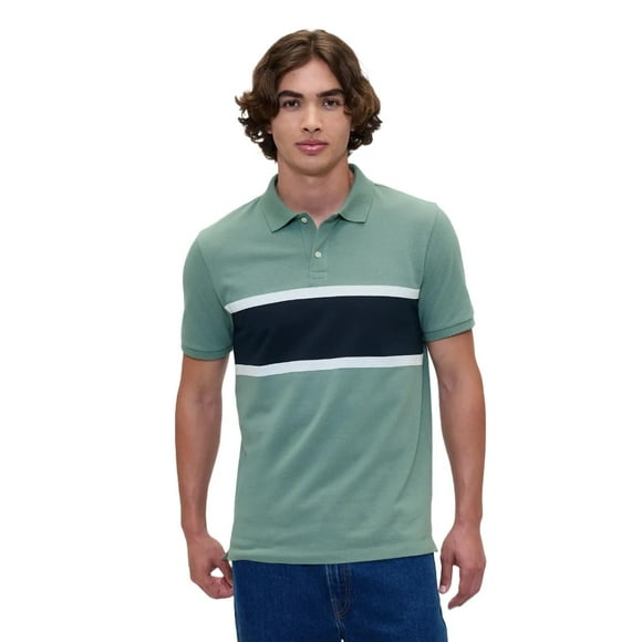 Polo GAP para hombre, piqué elástico, verde Lead, talla S