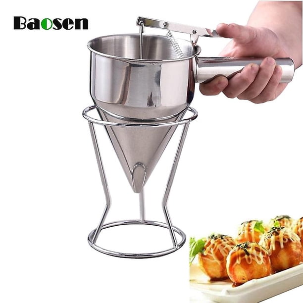 Embudo Dispensador De Masa Con Base - Acero Inoxidable, Para Hacer Gofres, Crepes Y Postres