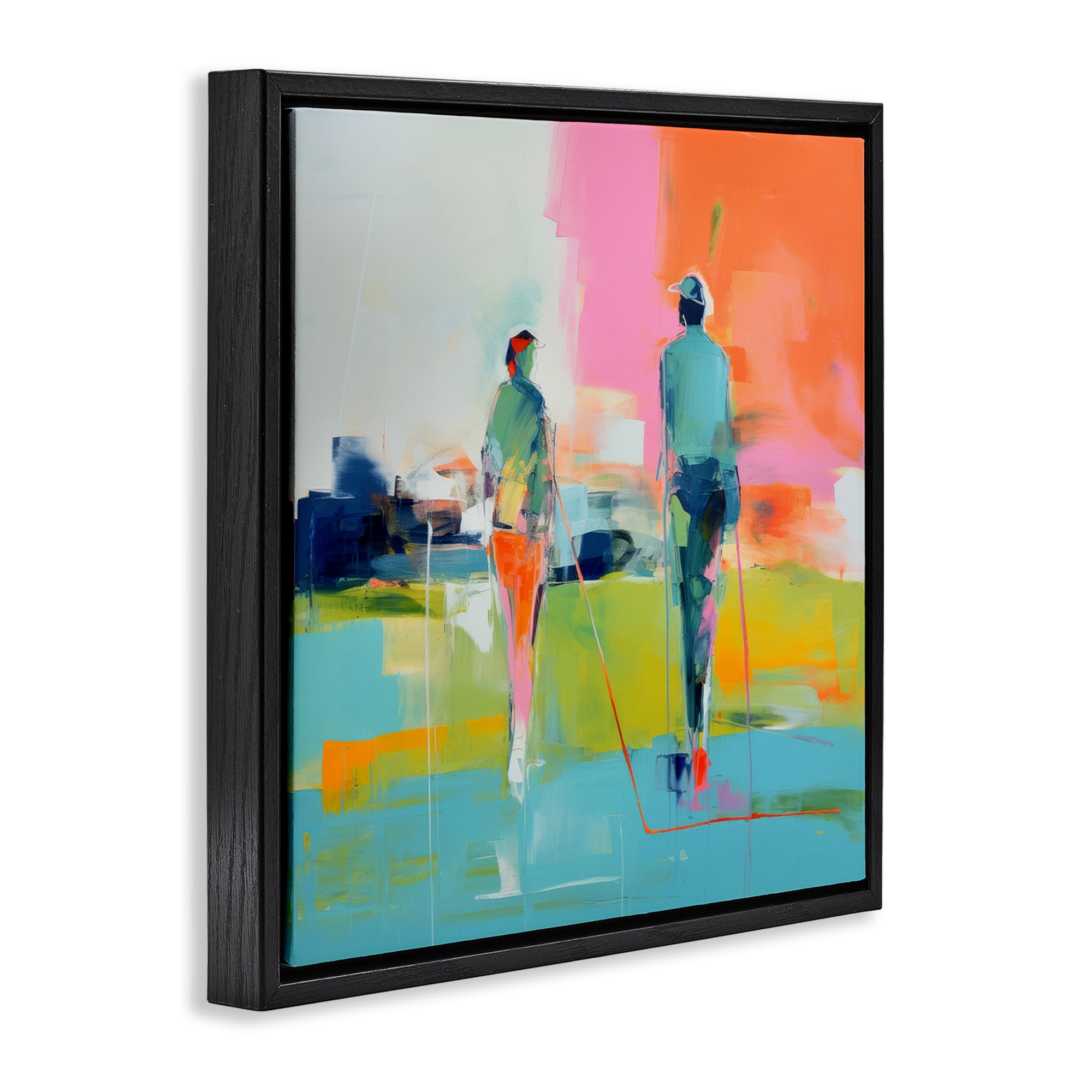 Stupell Industries Modern Golfers Scene Abstract Painting Black Floater Framed Canvas Art Print Wall Art, 25 x 25