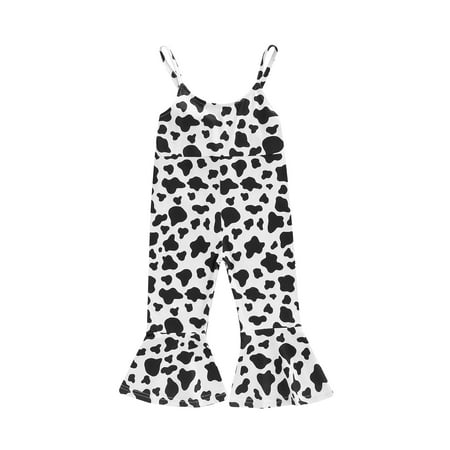 

Lieserram Toddler Baby Girls Jumpsuit 6 12 18 24 Months 2T 3T 4T Sleeveless Cow Print Bell Bottom Romper Summer Clothes