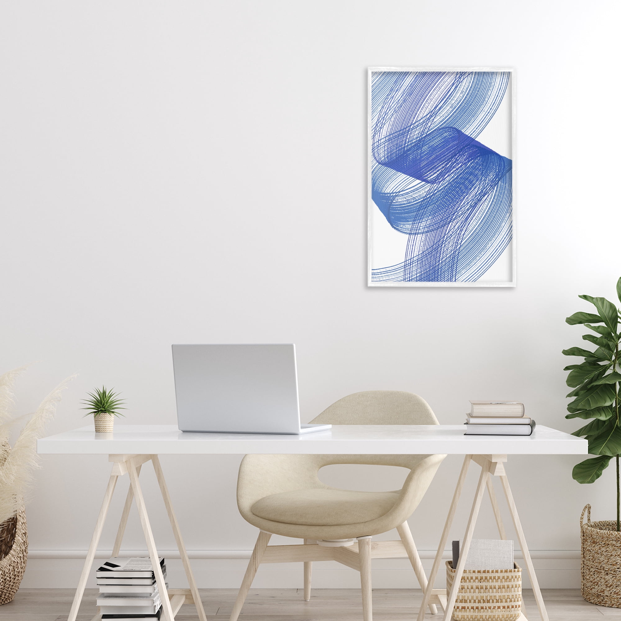 Stupell Industries Blue Lines Flowing In Motion White Framed Giclee Art, design by Martina Pavlova