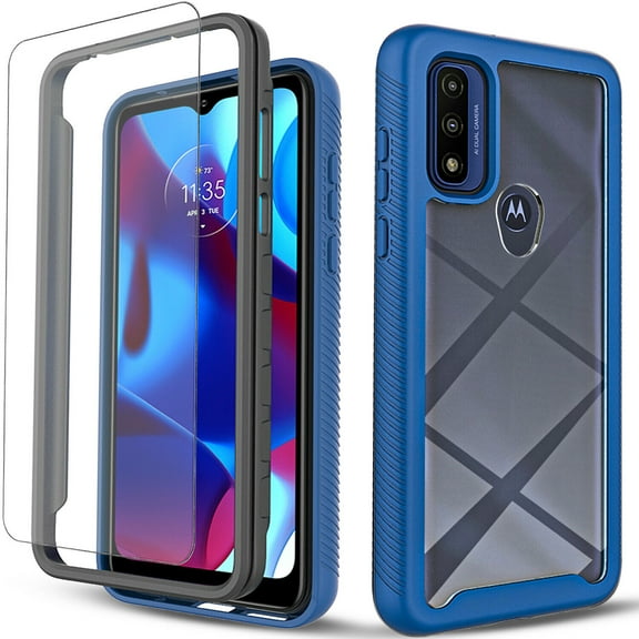 Circlemalls Case for Moto G Pure, Tempered Glass Screen Protector, 12 Feet Drop Test Shockproof Transparent Cover-Blue