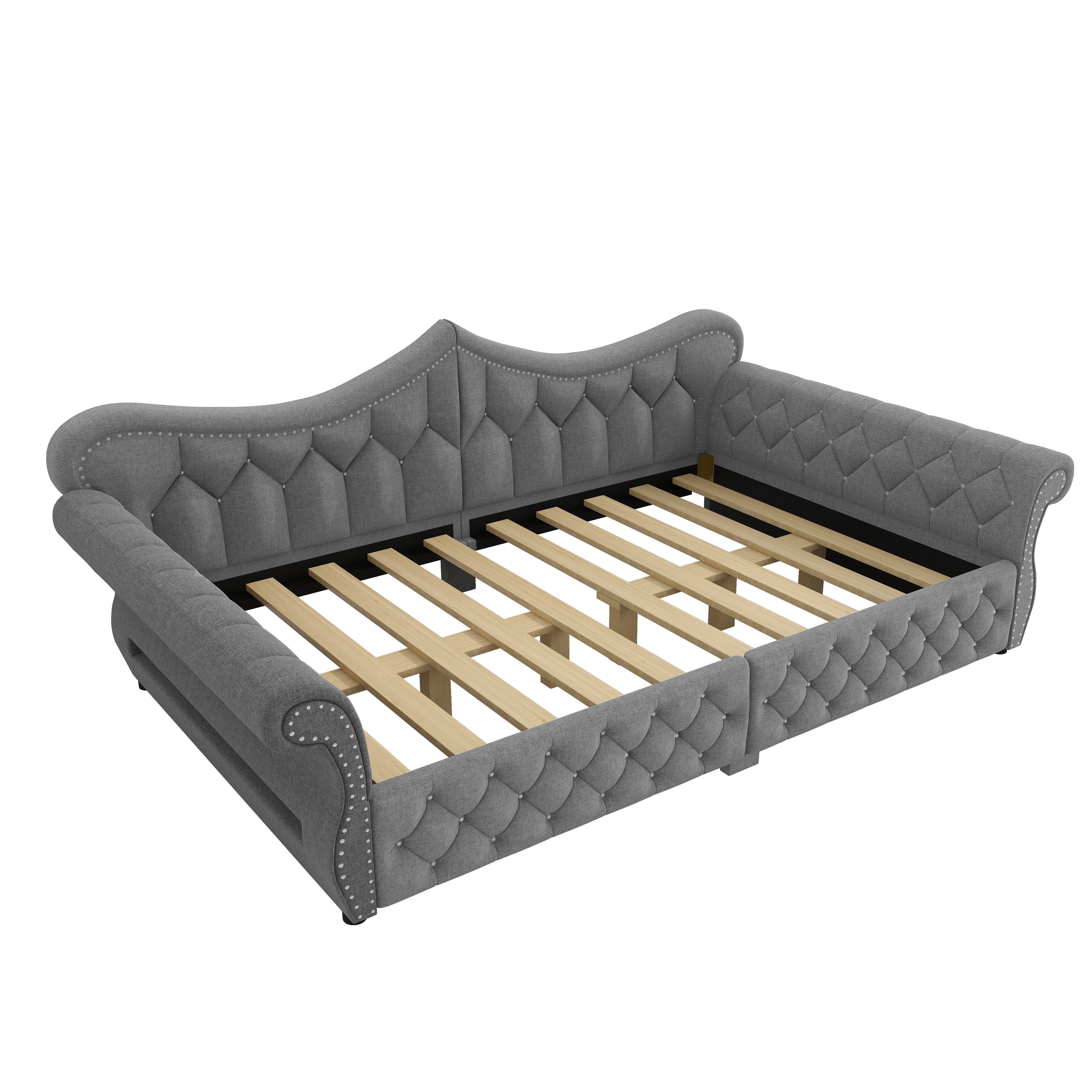 Euroco Upholstery Queen Size Daybed, Sofa Bed with LED Light, Gray