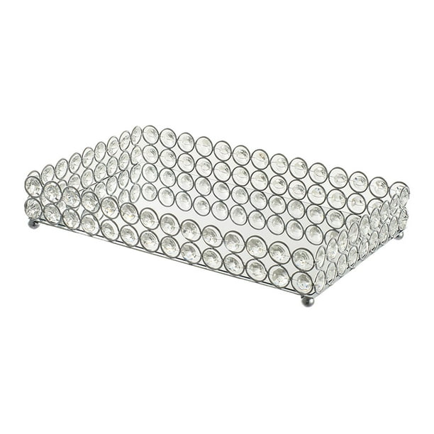 Bandeja de tocador de cristal espejado, bandeja decorativa adornada con perfume y baratijas B-30x20x5cm