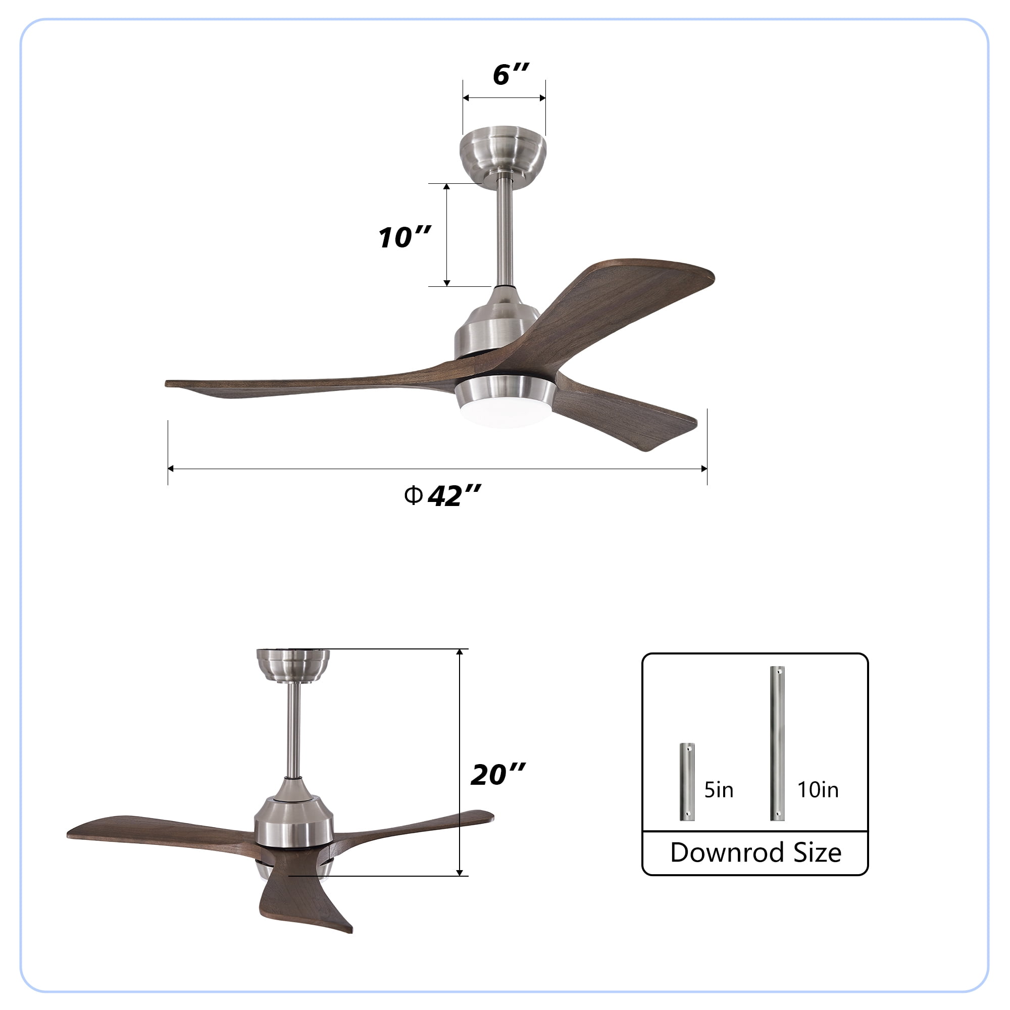 Leumius 42" Solid Wood Blades Ceiling Fan with Light and Remote Control,Quiet DC Motor 3 Blade Ceiling Fans 6 Speed Levels,Reversible for Patio Living Room Bedroom Office Black Nickel