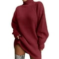 thumbnail image 2 of Women's Fall Winter Oversize Pullover High Neck Loose Fit Long Sleeve Sweater Dress, Casual Knit Dress for Women, Warm and Comfortable Everyday Wear,Wine,S, 2 of 8