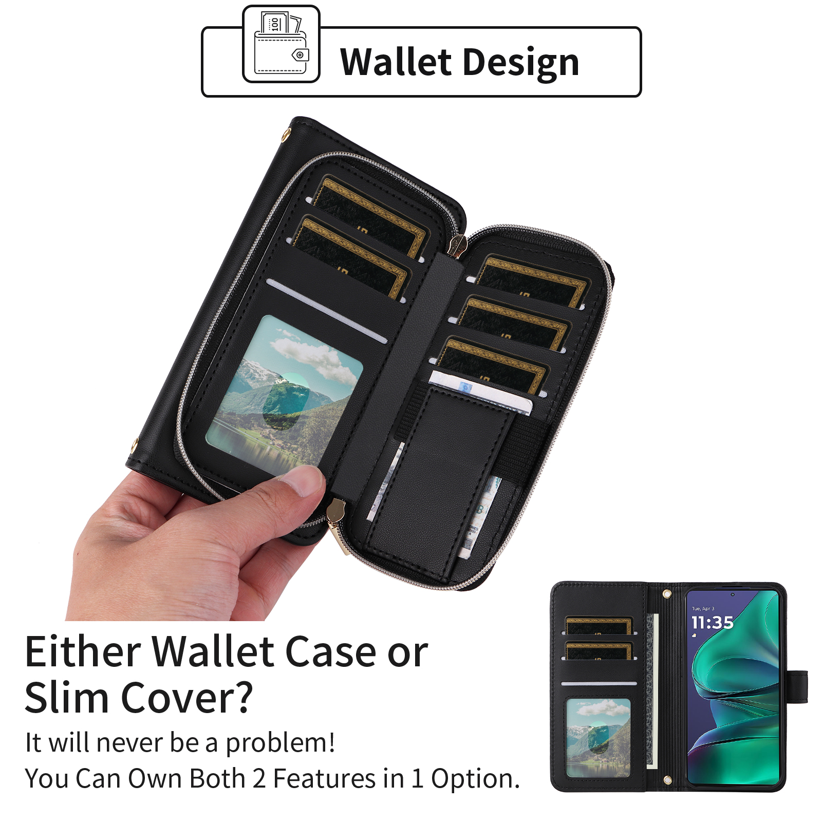 Furiet Argyle Wallet Case for Motorola Moto G Stylus 5G 2025 with Wrist/Shoulder Strap, Card Slots Zipper Purse Luxury PU Leather Card Holder Stand Checkered Cell Phone Cover for G5 Women Black