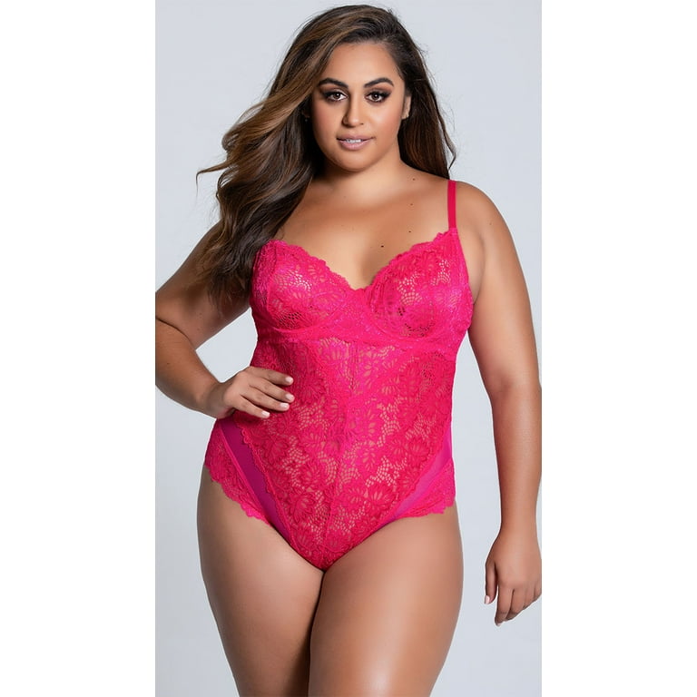PLUS SIZE PAGE UNDERWIRE ALL OVER LACE TEDDY 