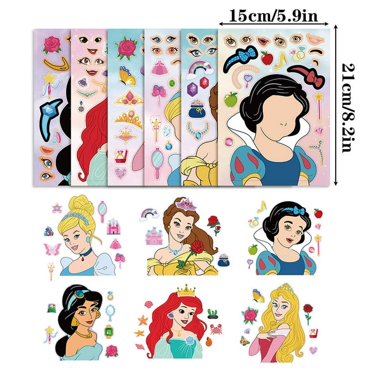 24Pcs Princess Make Face Stickers Cartoon Stickers Book Crafts for Kids  Make Your Own Princess Stickers Mixed and Matched with Different Designs  Characters for Birthday Gifts Class Reward Book Decor 