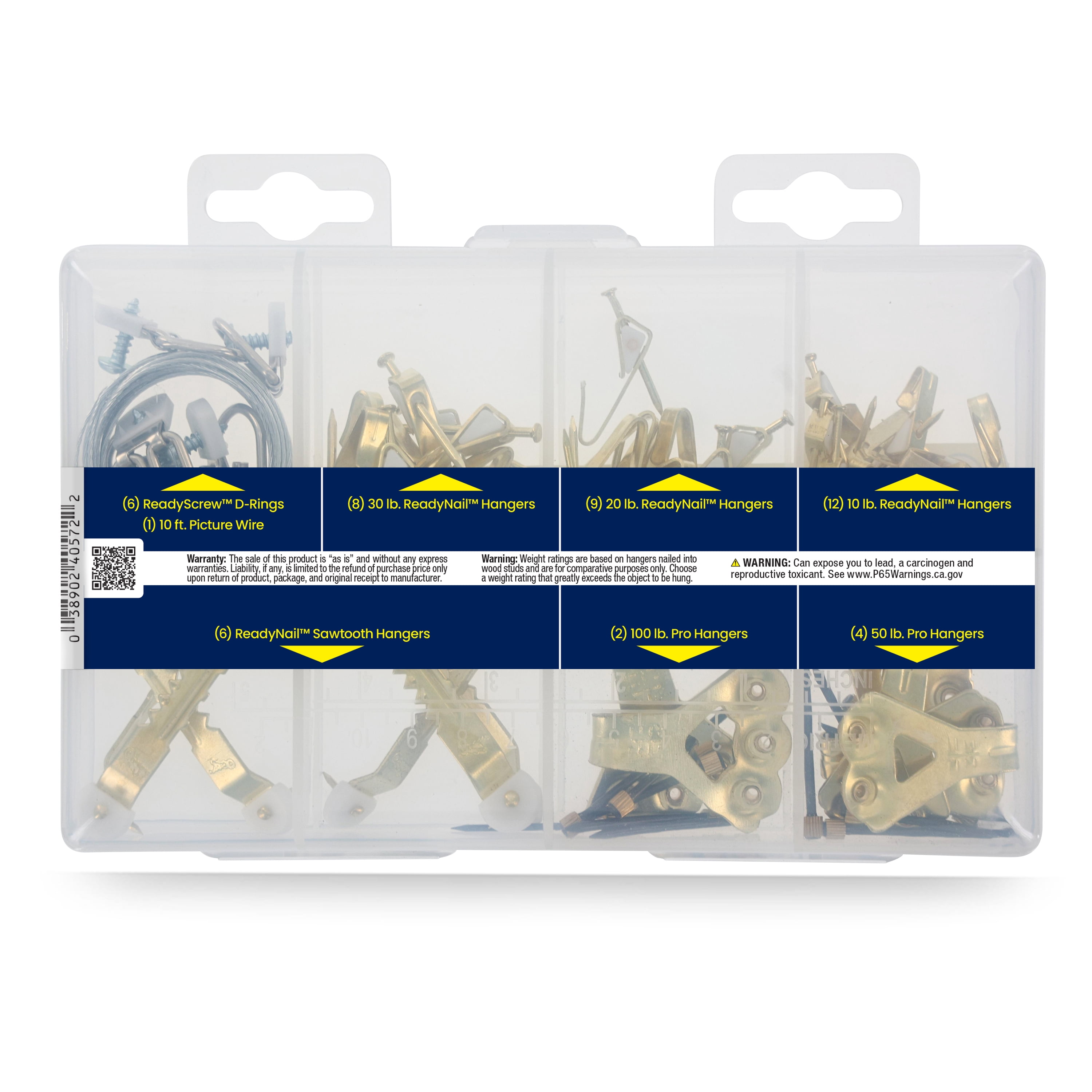 Ook Professional Picture Hanging Kit, ReadyNail, 1-100 lbs, Steel, Brass, Gold, 48 pack
