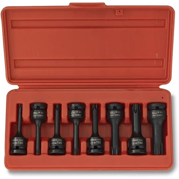 NEIKO 01138B 1/2â Drive Torx Star Driver Bit Socket Set | 8 Piece | T30 to T70 | 3â Length | Cr-Mo Impact Grade