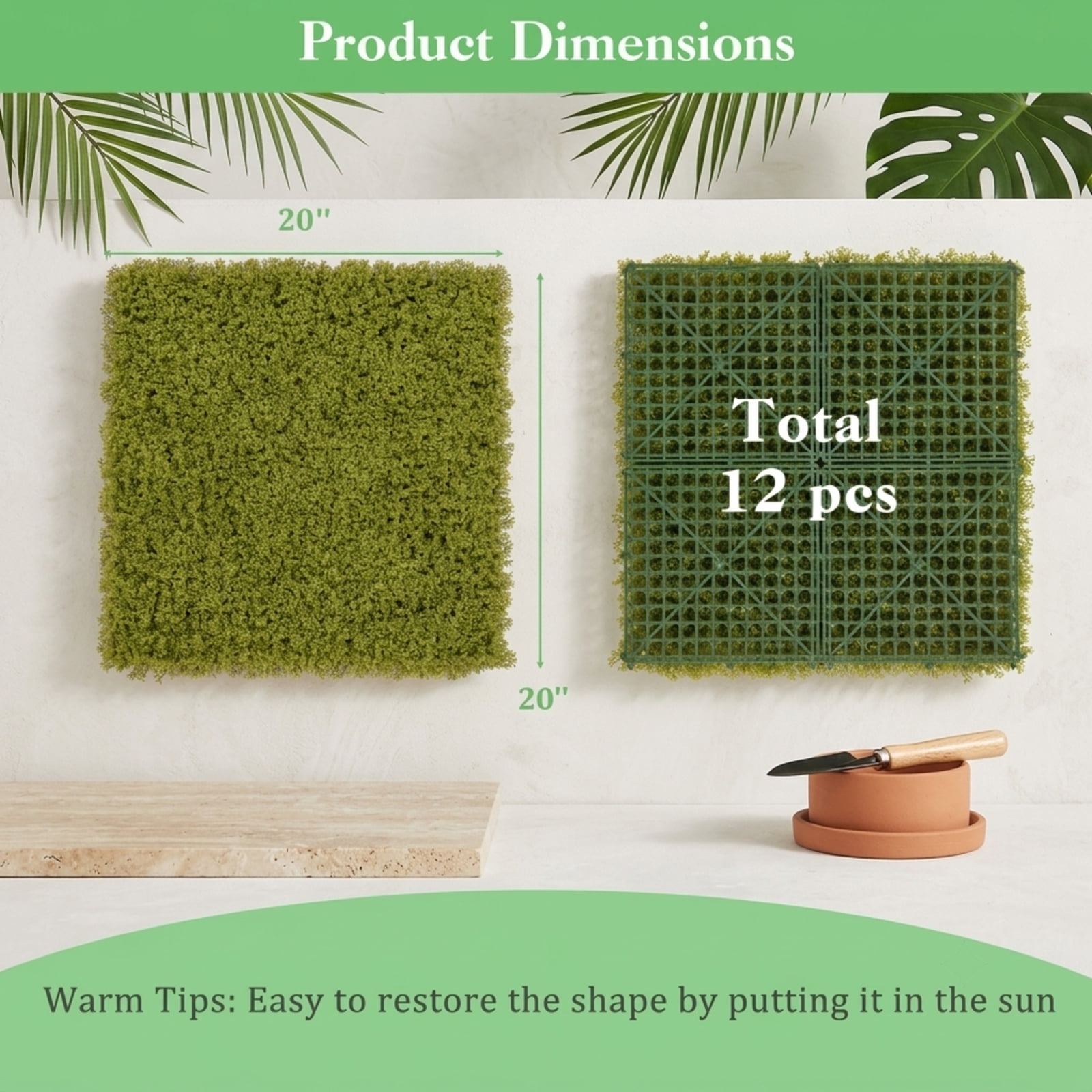 Vebreda Artificial Plant Decor, 12 Pieces 20 x 20 inches Artificial Grass Wall Panels for Garden Yard Balcony, Lush and Lifelike Artificial Hedge