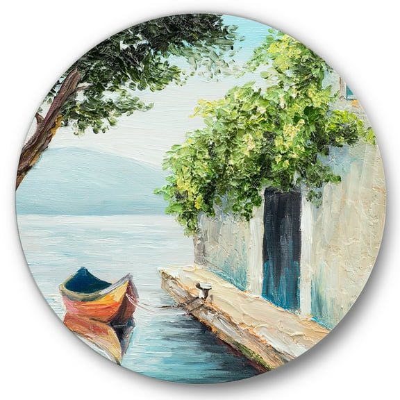 Designart 'A Beautiful Summer Day With Gondola In Venice' Nautical & Coastal Circle Metal Wall Art 36x36 - Disc of 36