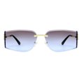 thumbnail image 2 of Unisex Rimless Sunglasses Oval Rectangle Beveled Brown Blue Lens Gold Trim UV400, 2 of 5