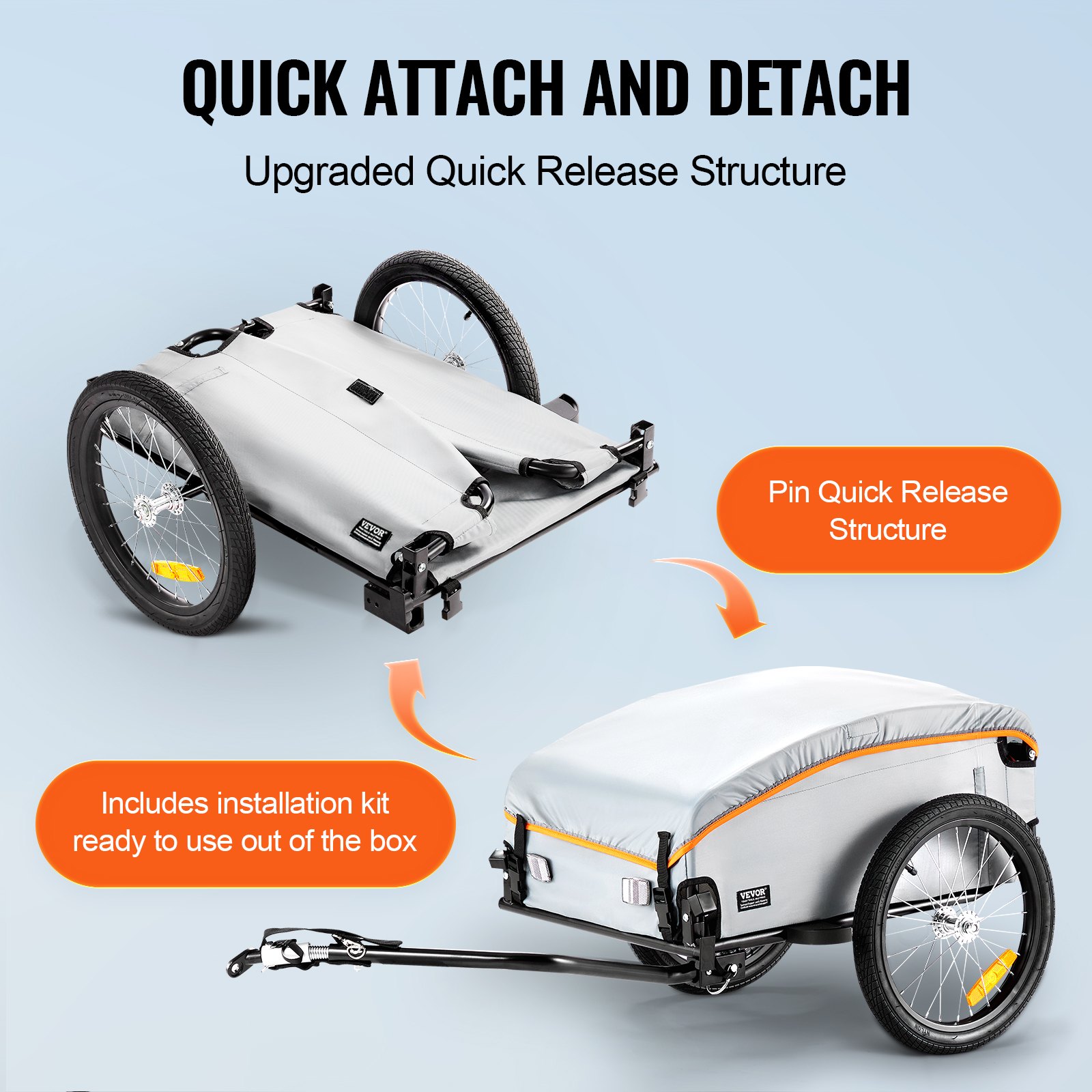 VEVOR Foldable Heavy-Duty Two-Wheels Cargo Trailer, White and Orange