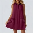 thumbnail image 4 of ClodeEU Women's Sleeveless Collared Shirt Dress, Casual Solid Color Ruffled Hem Tunic Mini Dress Wine,Women's Plus XL, 4 of 6