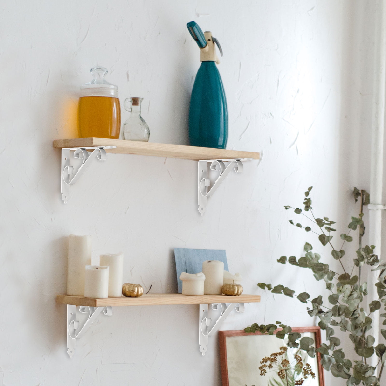 Uxcell 6 Pcs Decorative Shelf Brackets, 10" x 7" Heavy Duty Floating Shelf Brackets for Wall Bookshelves Shelves Support, White